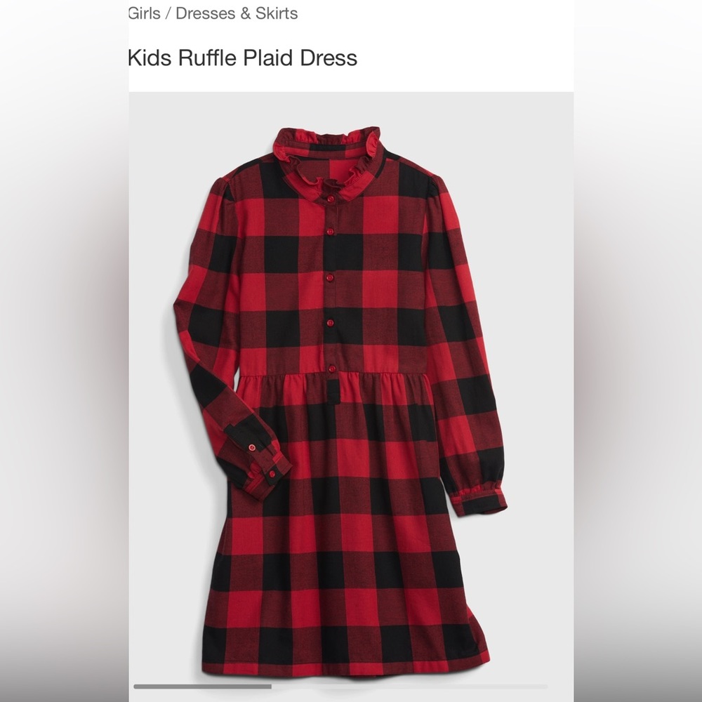 NWT Baby Gap Girls Dress shirtdress buffalo red black plaid Christmas Ruffle